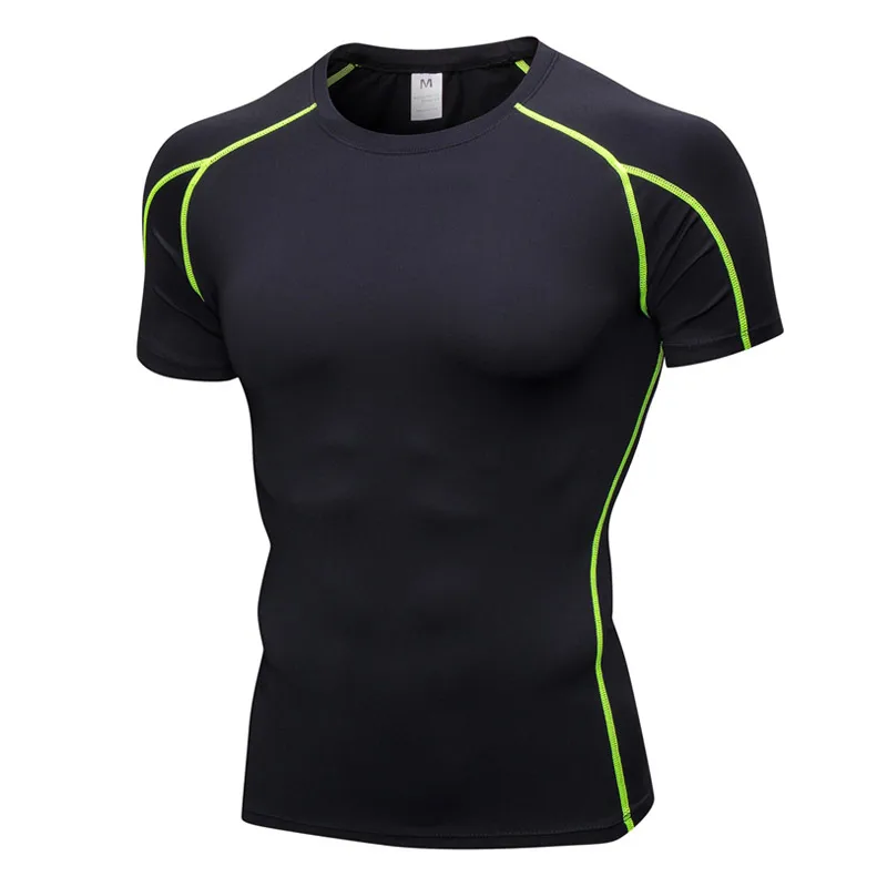 Acefancy Black Cop Top Compression Short Leeve T Shirt Sport for Men Gym Shorts Stretchy Tops 71605 Male Sportwear Gym Clothes - Цвет: Black reen