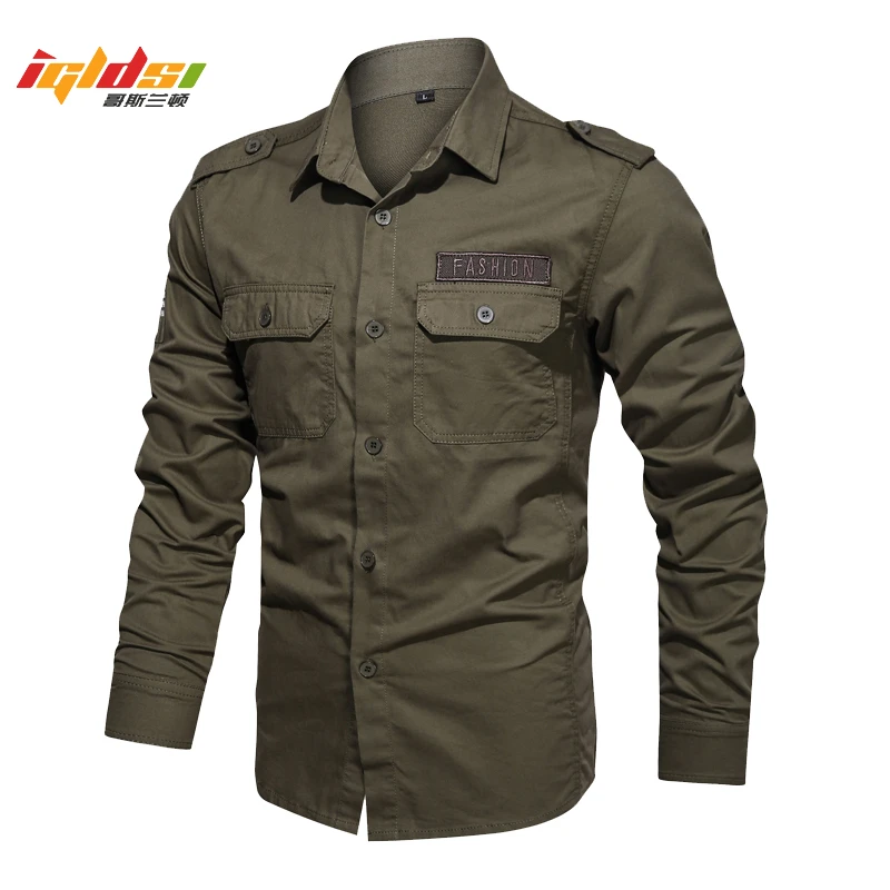 Cargo Shirts Men Military Style Casual Men's Military Green Shirt