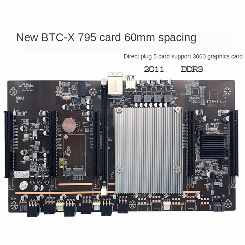 New BTC X79X5 3060 Mining Motherboard Straight Plug 5 Card ETH