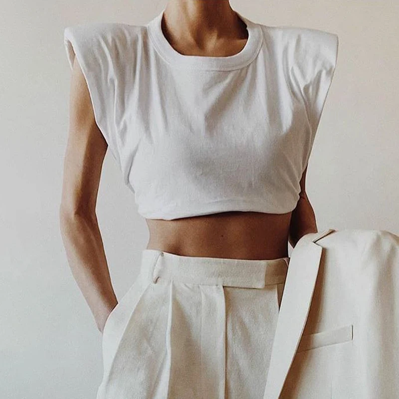 800.jpg TWOTWINSTYLE Minimalist Women T Shirt O Neck Sleevelesss Elegant Short T-Shirt For Female Fashion Clothing 2020 Spring Summer