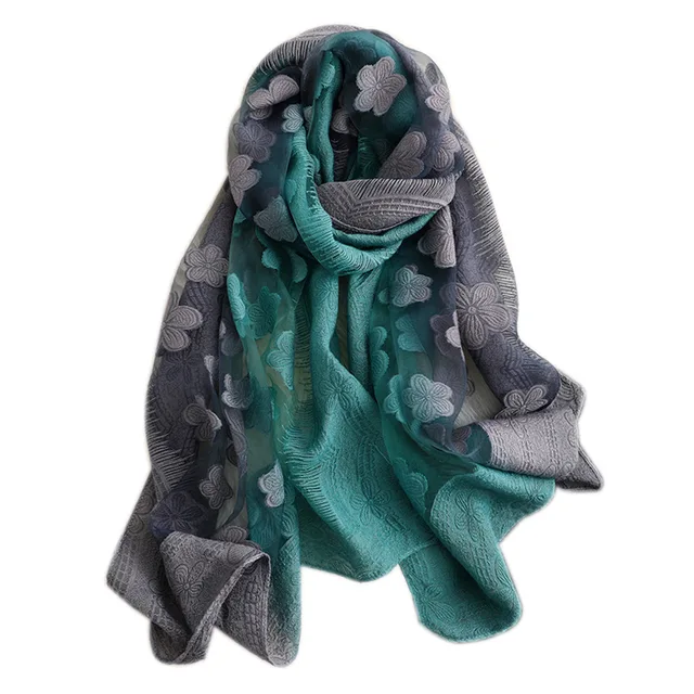 2024 NEW Fashion Women Cut Flowers Hollow Lace Gradient Flower Silk Scarf Spring Shawls and Wraps Towel Femme Beach Sjaals 6