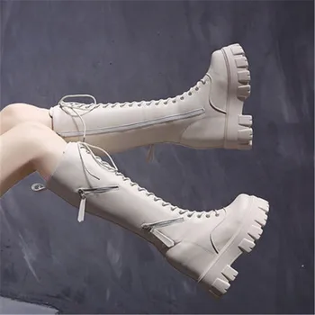

Fashion Sexy Ladies Knee High Boots Women Platform 11CM Internal increase High heels Autumn Winter Lace up Knight Long Boots