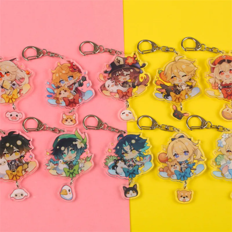 

Game Impact Keychain Xiao GANYU HUTAO Morax Cartoon Props Unisex Acrylic Keyring Pendant