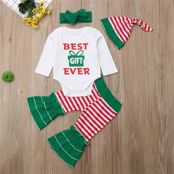 

Fashion Newborn Baby Girls Clothes Set Autumn Long Sleeve Letter Pants Hat Headband Girl Clothing Cotton 4Pcs Outfits