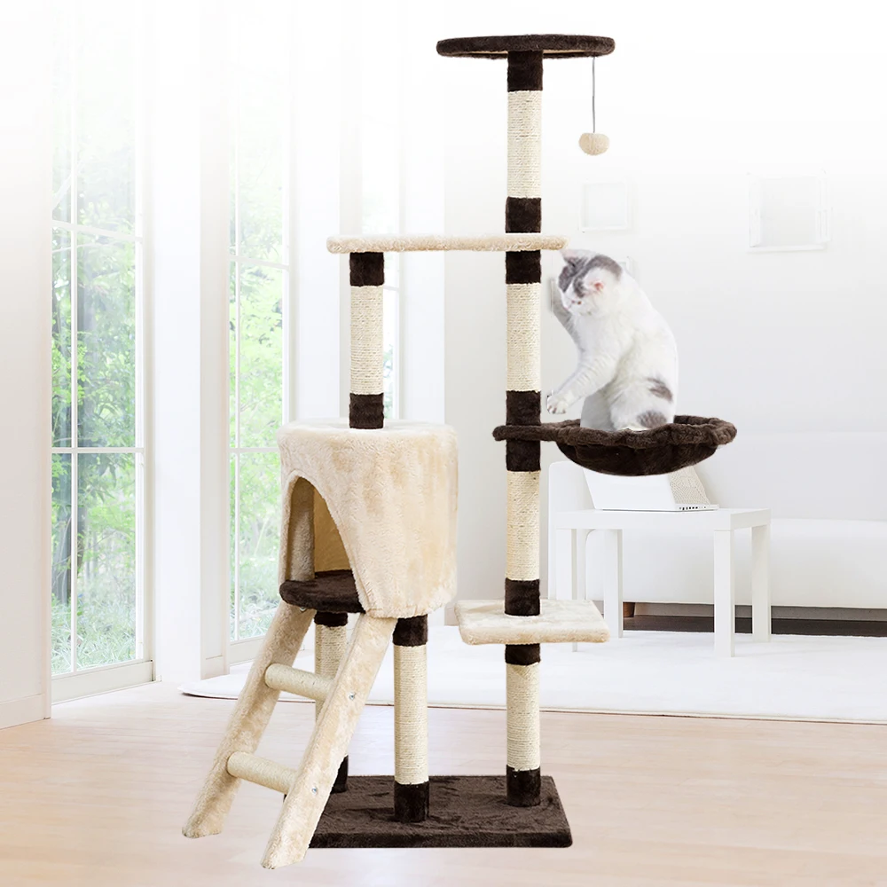 

53in Pet Cat Tree House with Hanging Ball Cats Furniture for Cat Tower Tree Scratchers Tree for Pet House Play Scratch Furniture