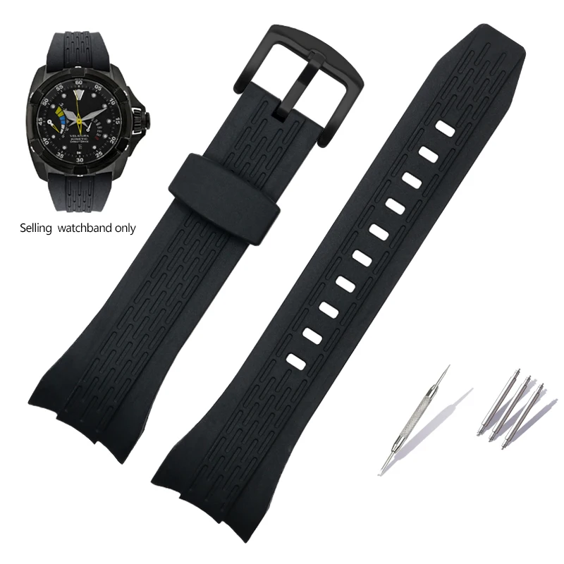 Enhanced Black Silicone Waterproof Sports Watch Band with Stainless Steel Buckle - 26mm Width