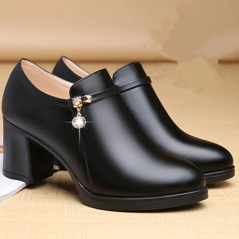 Autumn Women Fashion Platform Pumps Shoes Round Toe Zipper Mid Heels Woman Shoes ladies Pu leather wedge shoes