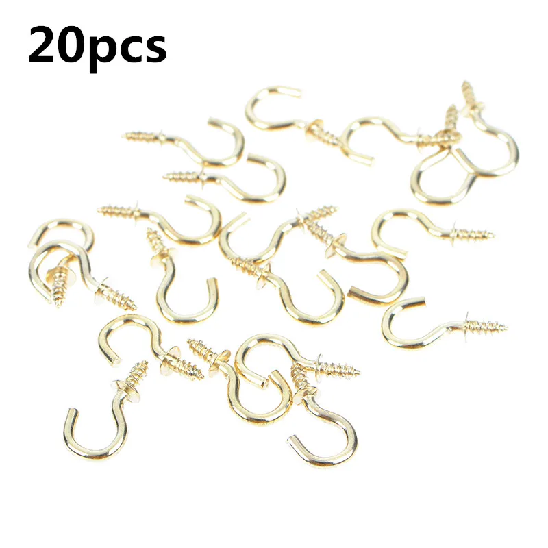 20Pcs Hot New 1/2 Inches Brass Plated Cup Hooks Coat Peg Hanger High Quality