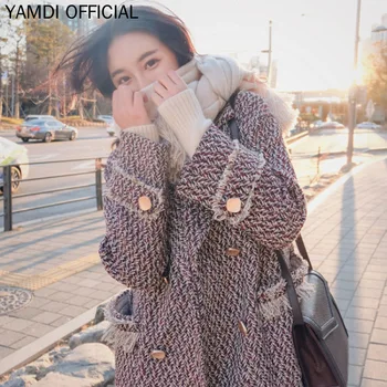 

YAMDI 2019 Autumn Winter New Woolen Coat Femal Long Over Knee Korean Thick Tassel Woolen Runway Coat Female Women Jacket Outwear