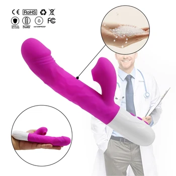 Thrusting Sucking Rabbit Vibrator for Women Telescopic Rotating Dildo G Spot Massager Heating up 3 in 1 Anal Vibrators Sex Toys 5