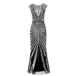 New Women 1920s Great Gatsby Dress Long 20s Flapper Dress Vintage O Neck Sleeveless Backless Maxi Party Dress for Prom Cocktail