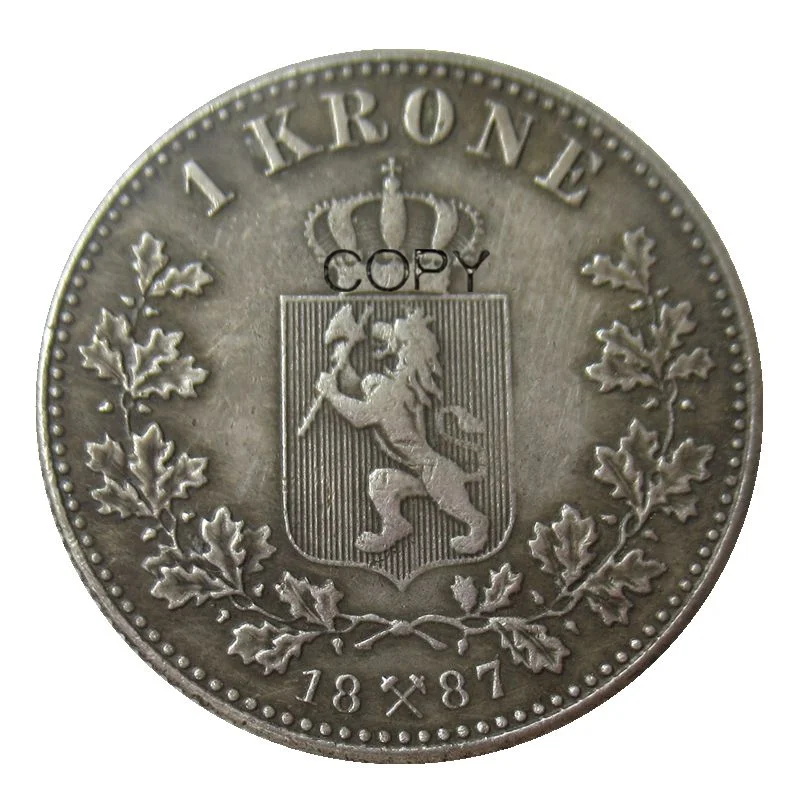 Норвегия 1 крона Оскар II 1877 1878 1887 1888 1889 посеребренные монеты КОПИЯ|Безвалютные