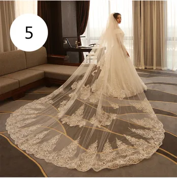 

3 M Full Edge with Lace Bling Sequins 1Layers Long Wedding Veil with Comb White Bridal Veil 2019