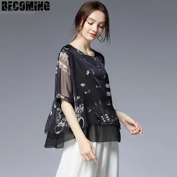 

Large Pregnent Clothes Summer Maternity Blouse Round Neck Silk Printed Pregnent Shirt Big Size Prognency Clothes Plus Size