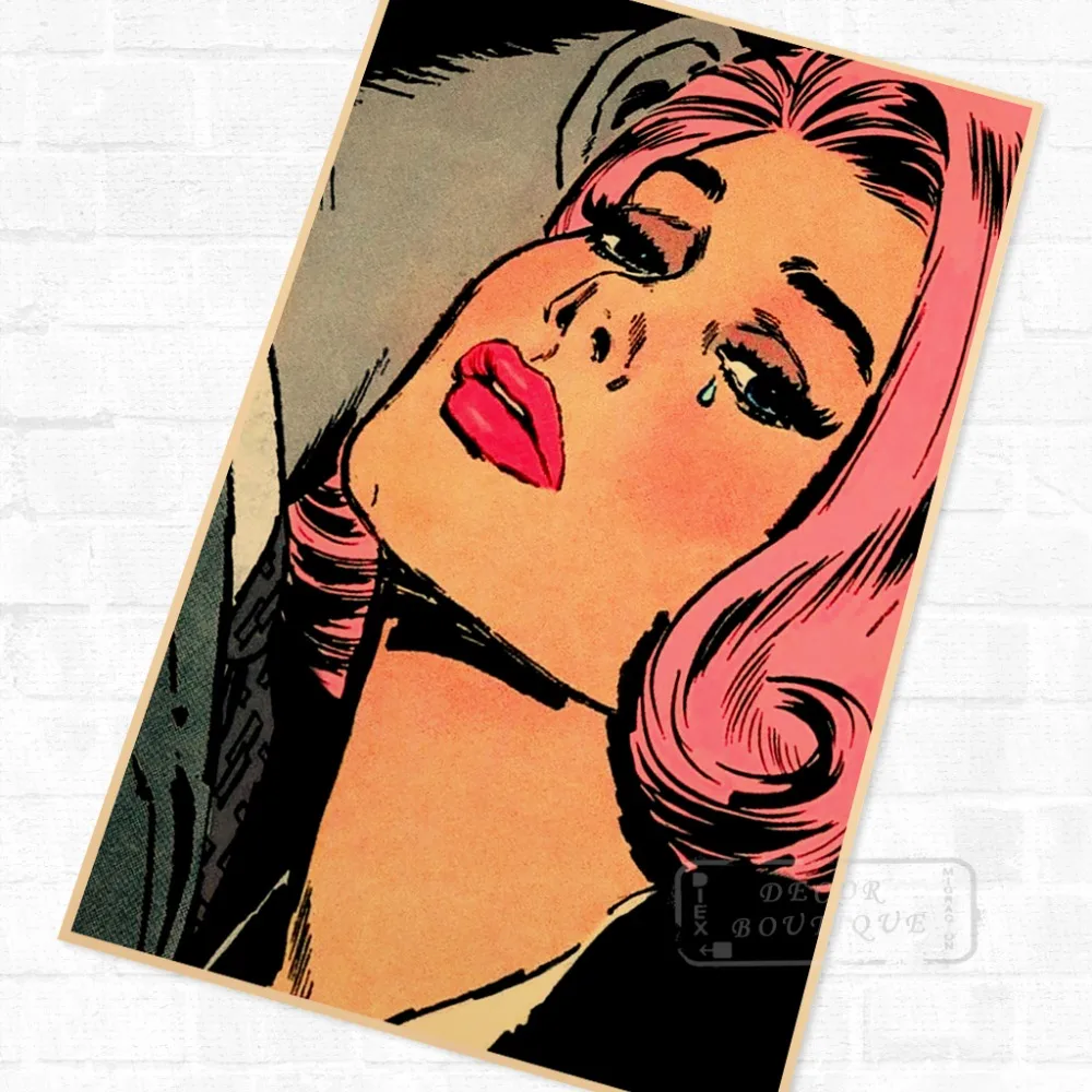 Женская наклейка в стиле ретро с розовыми волосами|wall canvas|art posterpop art |