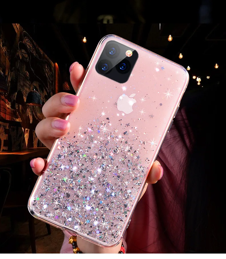 Роскошный блестящий Блестящий Звездный чехол для телефона для iphone X XR 11 Pro XS MAX 6 6S 7 8 Plus Блестящий Прозрачный мягкий ТПУ чехол