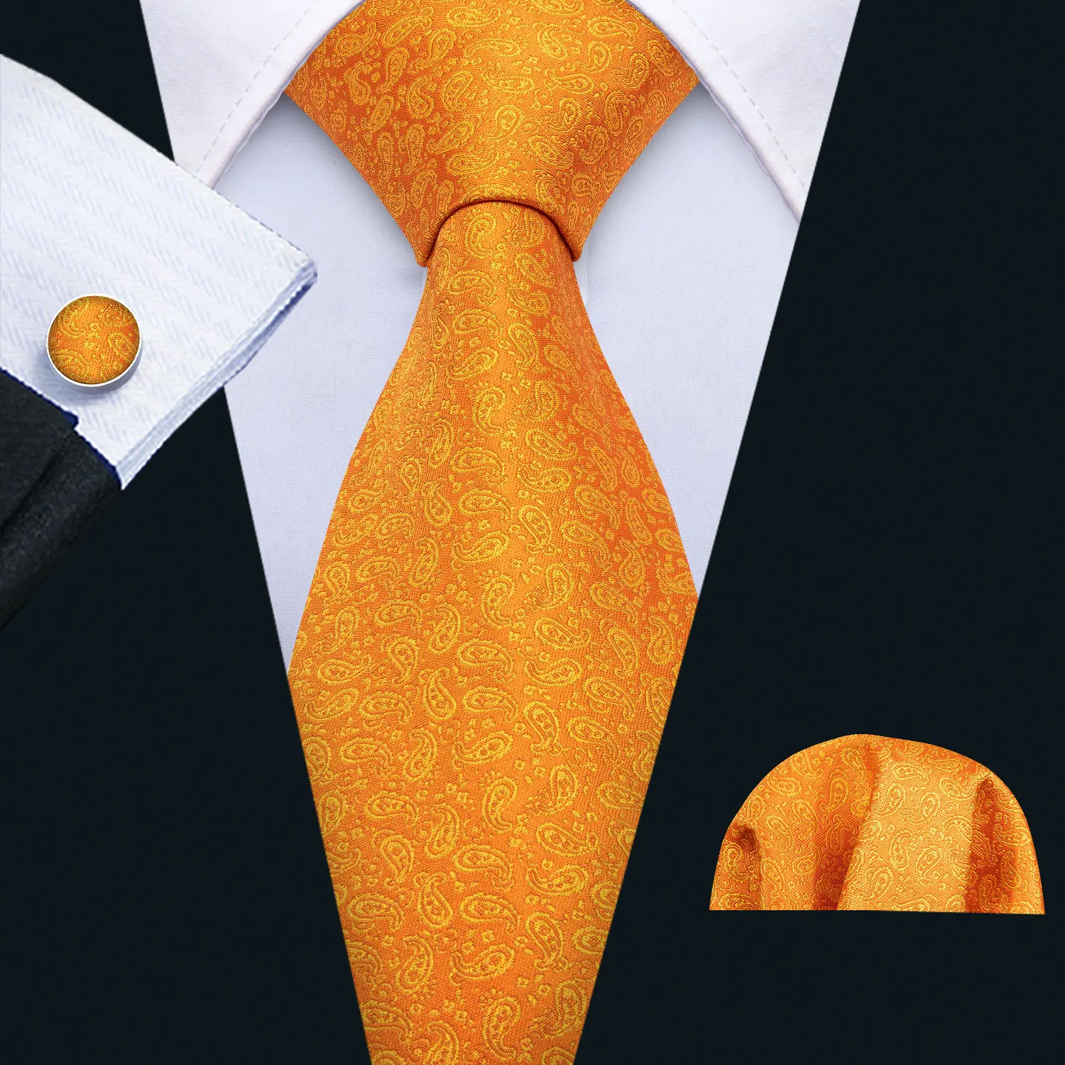 Оранжевый Paisly мужской галстук свадебный Шелковый брошь галстук платок комплект запонок модный дизайнерский галстук для мужчин жениха подарок дропшиппинг
