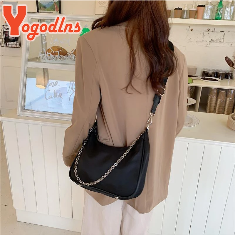 2023 New Nylon Three-in-One Bag Combination Shoulder Crossbody Bag Underarm Bag Chain Small Satchel Women's Casual Nylon Cloth S