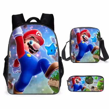 

3pcs School Backpack Sets Kids Book Bags Cartoon Mario 3D Prints Primary Daypack Teenager Boys Girls Fashion Mochila