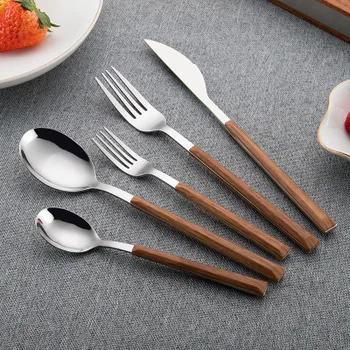 Silver and Wood Effect Cutlery set - Service for 4 10