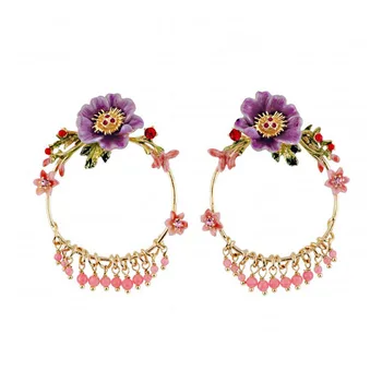 

Exaggerated Peony Flower Tassel Round Drop Earring Luxury Garden Style Flowers Earrings For Women Party Jewelry Accessories