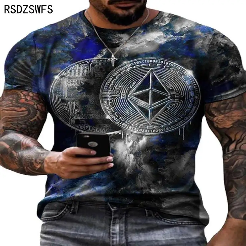 

2021 Summer European Code Cross-border Men's Casual Round Neck Short Sleeve Digital Printing Slim Pullover Men's T-shirt