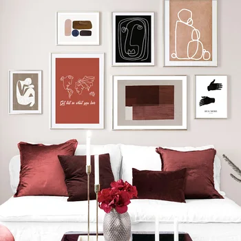 

Abstract Face Lines Map Shape Vintage Wall Art Canvas Painting Nordic Posters And Prints Wall Pictures For Living Room Decor