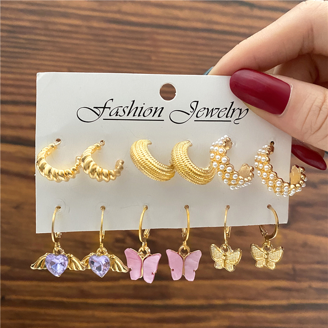 Bohemian Colorful Resin Acrylic Hoop Earrings Set For Women Trendy Gold Color Pearl Hoop Earrings Brincos Party Jewelry