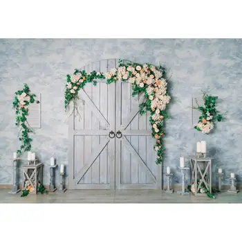 

Laeacco Gray Wall Arch Wooden Door Flowers Wreath Baby Portrait Photography Backdrop Photo Background For Photo Studio Photozone