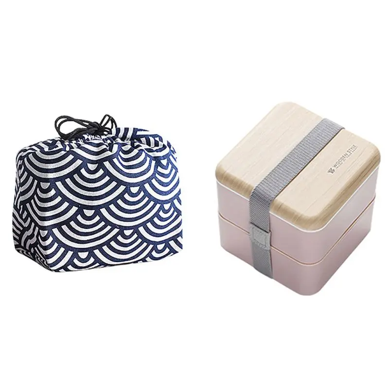 1 Набор Bento коробка для хранения продуктов 2 квадратных контейнера для взрослых школьная работа защита от утечки, без бпа с столовыми приборами и сумкой для обеда - Цвет: Розовый