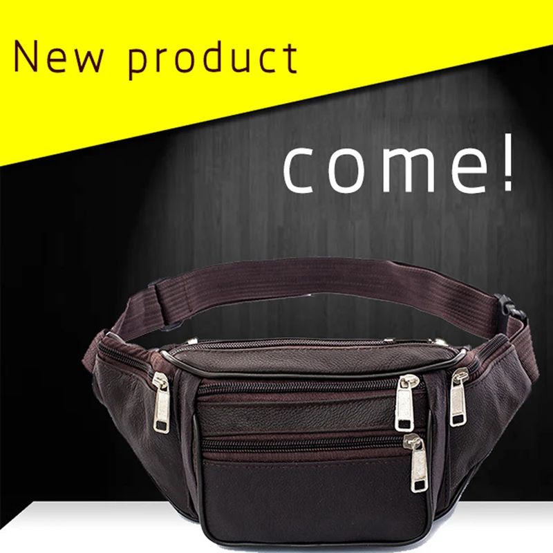 Jual Men Genuine Leather Waist Packs 