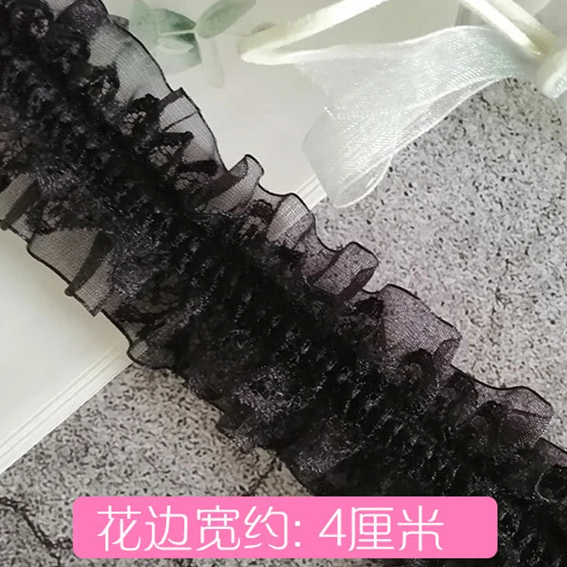 Elastic White Black Sewing Fabric DIY Crafts Lace Ribbon 4cm Wide Pleated Band Luolita Needlework Accessories Dress Handmade