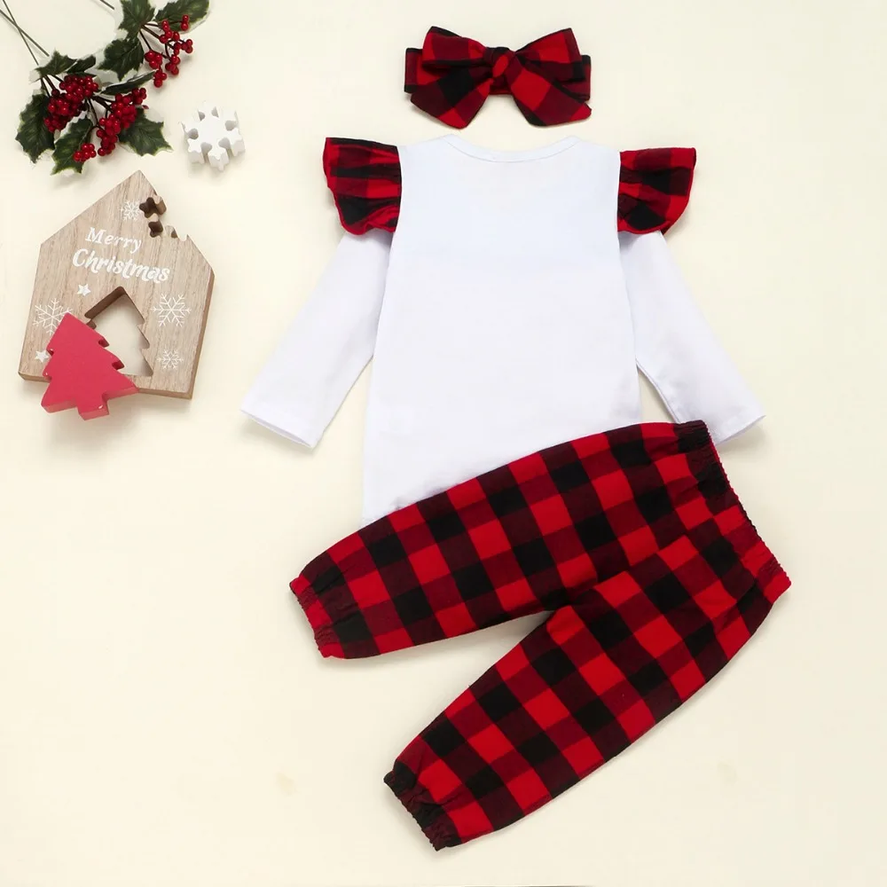 Christmas Baby Boy Girls Costume Clothes set Cotton Reindeer Long sleeve Top+ Pant+ Headband 3PC Outfits