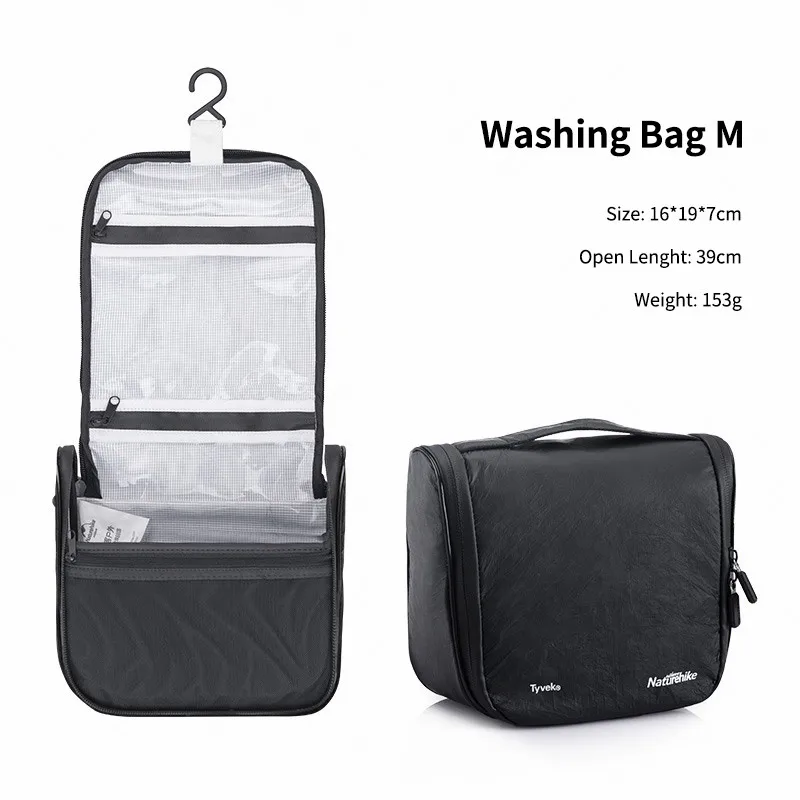 Naturehike Tyvek сумка для мытья на свежем воздухе, путешествия, спорт портативная Водонепроницаемая Сумочка для хранения косметики сумка большой емкости многофункциональная сумка - Цвет: M-Wash Bag-Black