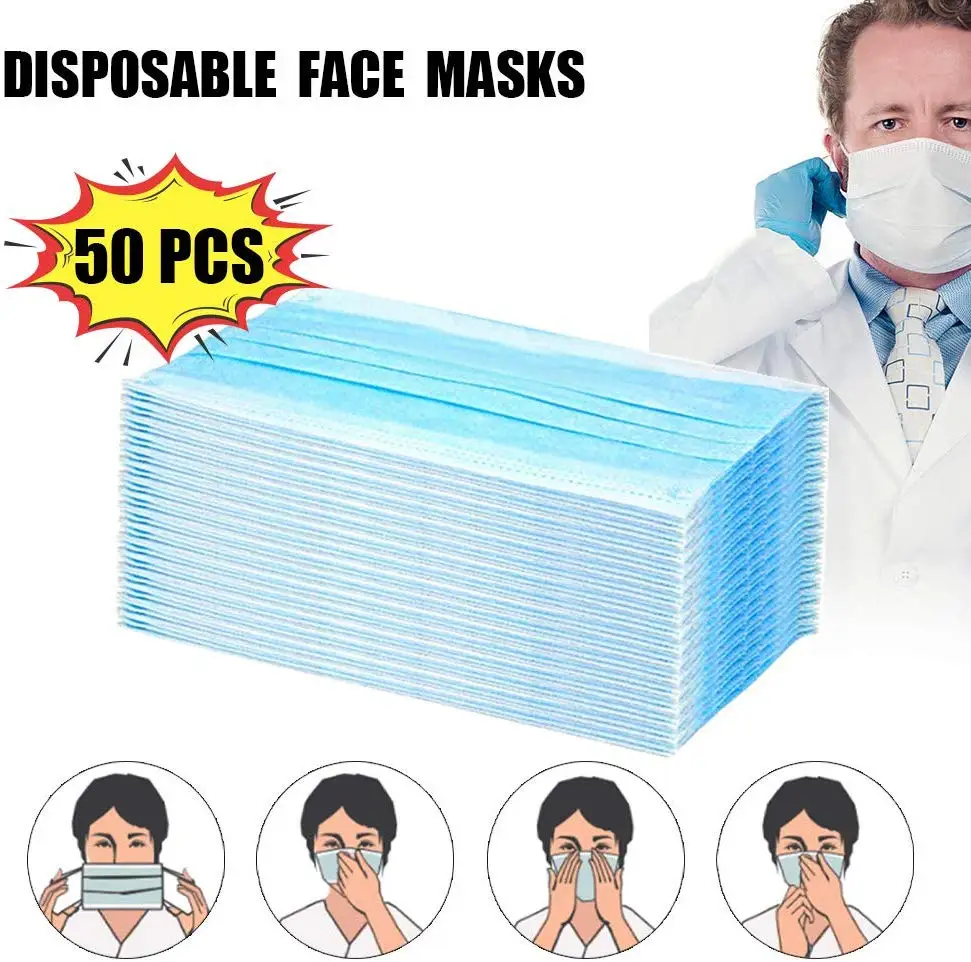 

50Pcs Masks Disposable Surgical Earloop 3-Ply Face Mask Breathable Comfortable Sanitary Mask for Blocking Dust Air Protection