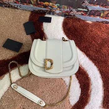 

Retro Cowhide Leather Saddle pearl Bag Women Luxury Shoulder Bags Small Round Handbag Spring and Summer Crossbody Messenger Bags