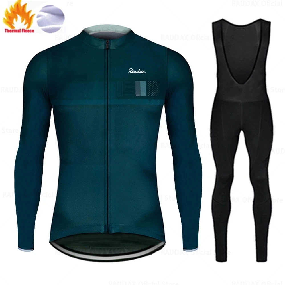 2021 New RAUDAX Winter Thermal Fleece Set Cycling Clothes Men Jersey Suit Sport Riding Bike MTB Clothing Bib Pants Warm Ropa | Спорт и