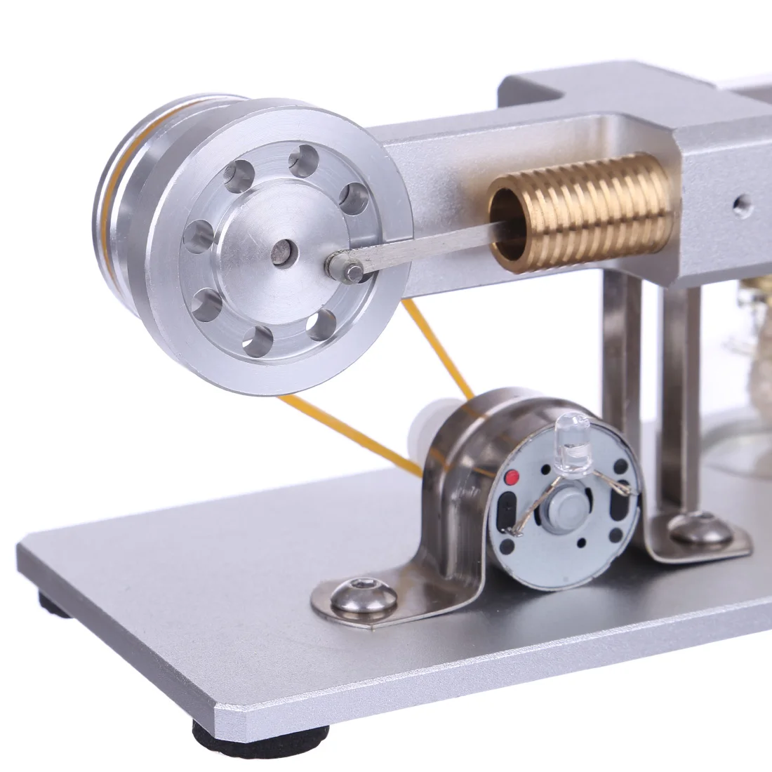 Micro Metal Stirling Engine Model With Brass Cylinder And Aluminum Alloy Holder - White/Balck