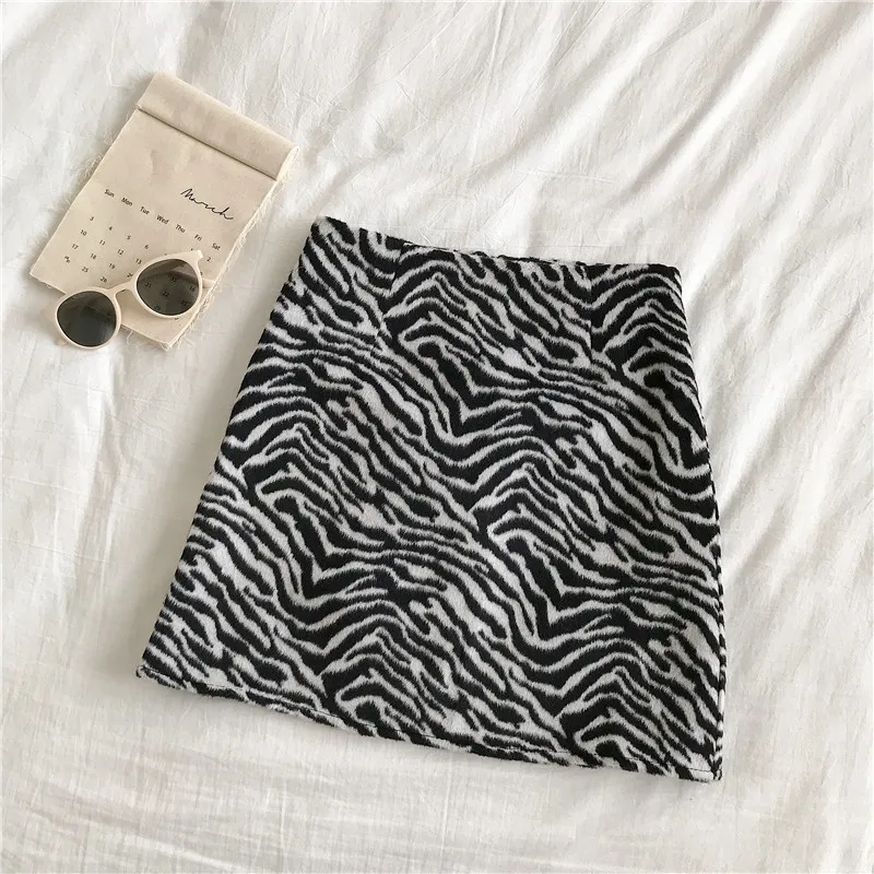 Flectit пушистая Зебра юбка для женщин Высокая талия яростное животное печати мини-юбка женский наряд - Цвет: Black Zebra