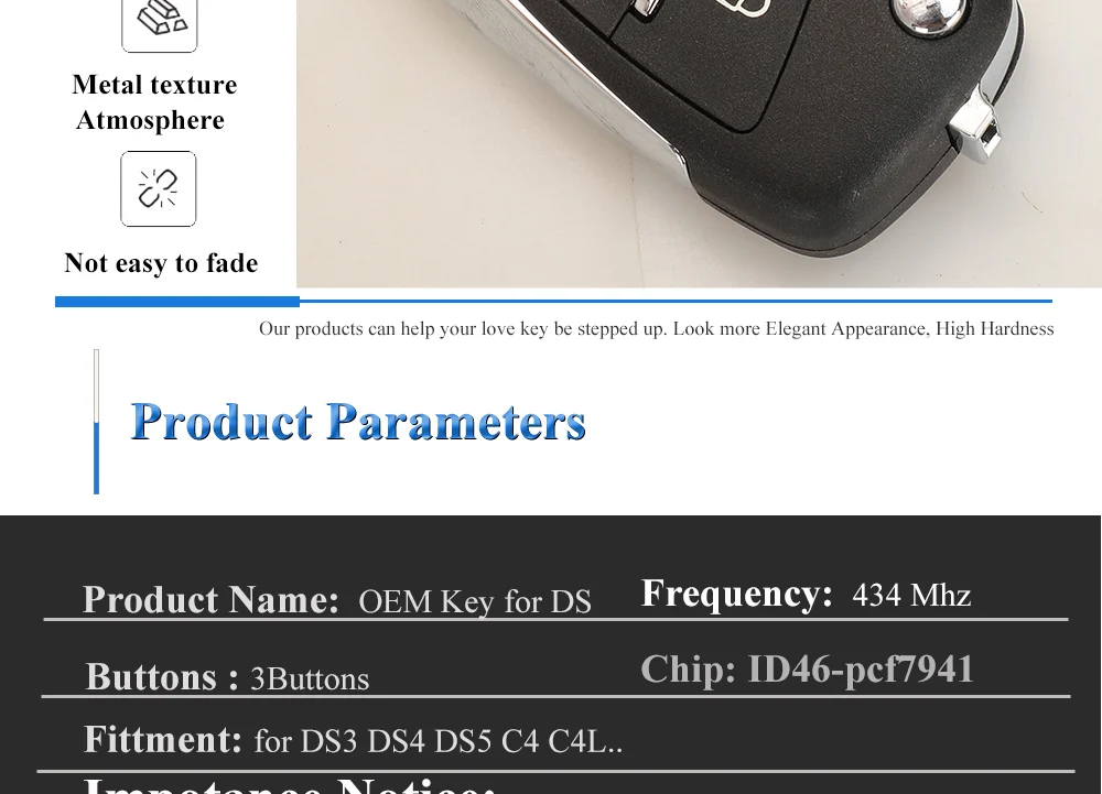 Keyforkess 3 pulsanti originali 433.92Mhz FSK ID46 PCF7941 Chip pieghevole Flip Car Key per Citroen DS3 DS4 DS5 C4L C4 telecomando automatico - Hb038d3a710e3489fab3fe890c83dd0e7T