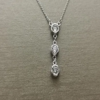 

S925 pure silver necklaces ms stone 3 round 1:1 fashion classic platinum holiday gifts