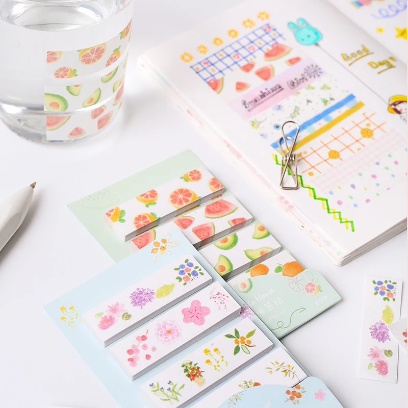 

1X Kawaii Flowers Fruit Water Color Memo Pads Sticker Writing Sticky Notes Stick Label School Office Supply Student Stationery
