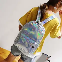 2019 женский рюкзак из искусственной кожи большой емкости на молнии Женский дорожный Серебряный голографический рюкзак для девочек Tole сумка