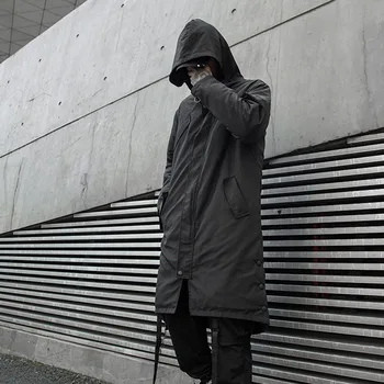 

Windbreaker Men Autumn Winter Long Hooded Trench Coat Male Streetwear Hip Hop PunkCasual Jacket Overcoat Outerwear