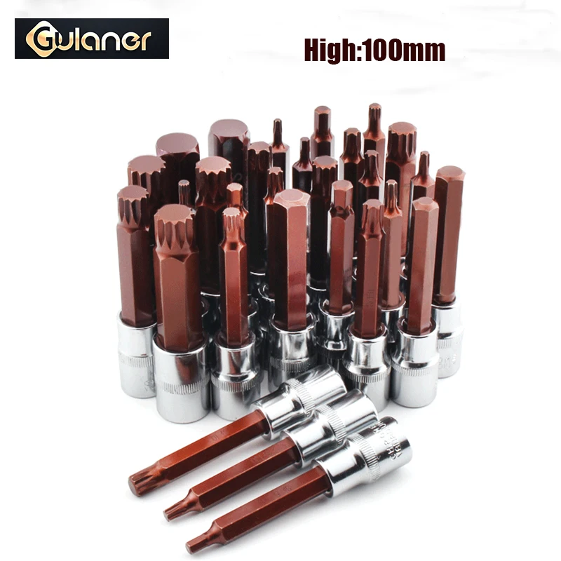 

1/2 (12.5mm) Socket Bit Set S2 Hex Screwdriver Bit 100mm Drive Socket Adapter Allen key for Auto Repair Hand Tools