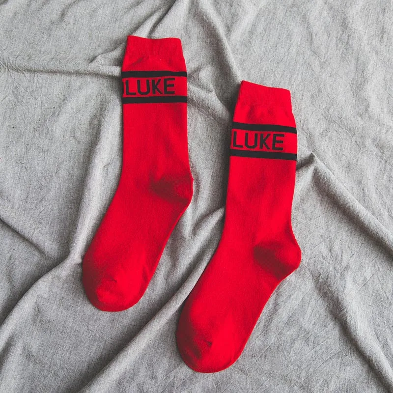 Женские длинные носки розовые носки с высокой спинкой красные носки желтые носки многоцветные носки хлопковые носки мужские носки с буквами однотонные - Цвет: Красный