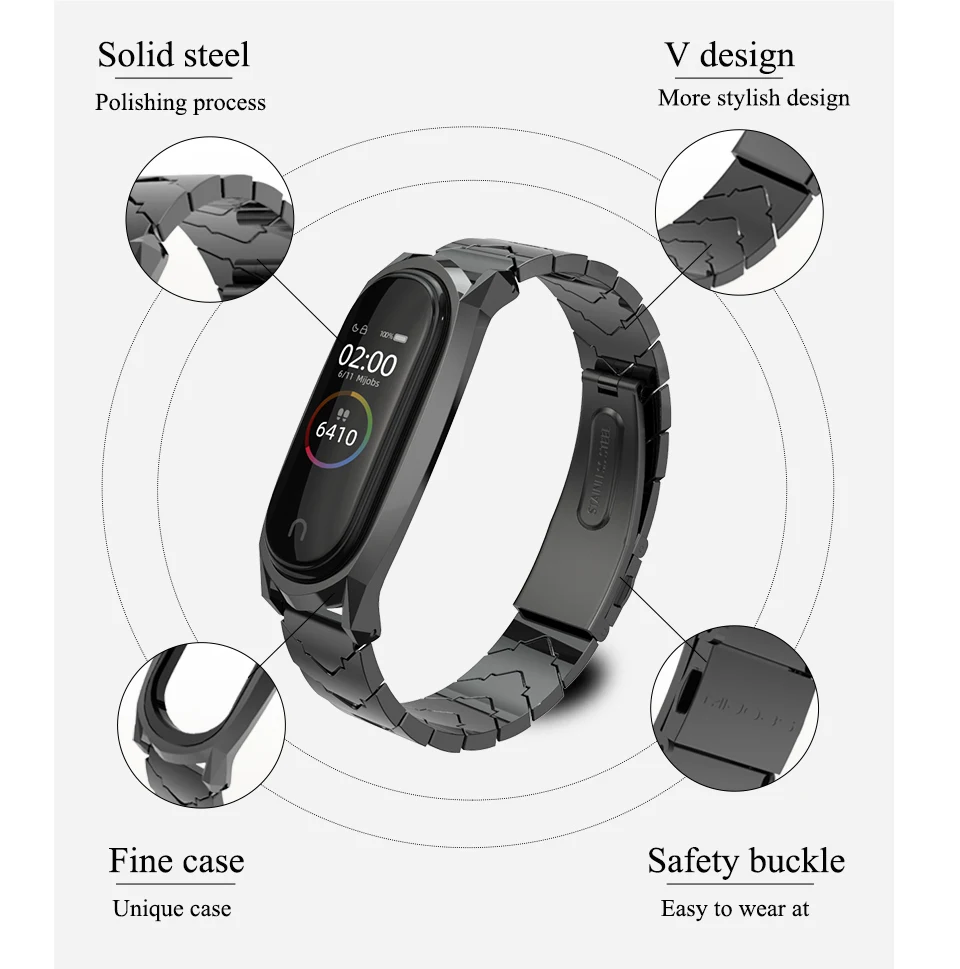 Ремешок из нержавеющей стали для mi Band 4 металлический браслет для Xiaomi mi Band 4 3 ремешок на запястье Безвинтовой mi Band 3 браслет на запястье
