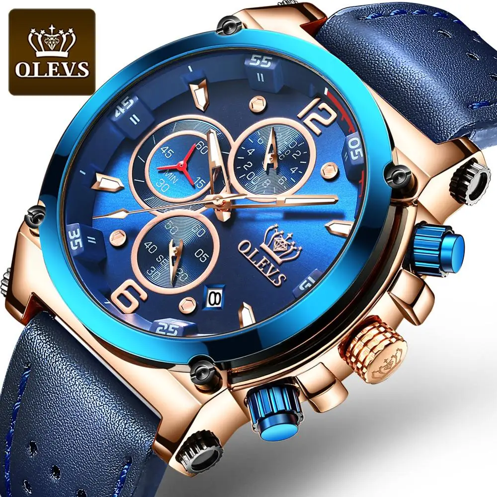 Мужские часы с хронографом и датой на кожаном ремешке | Наручные
