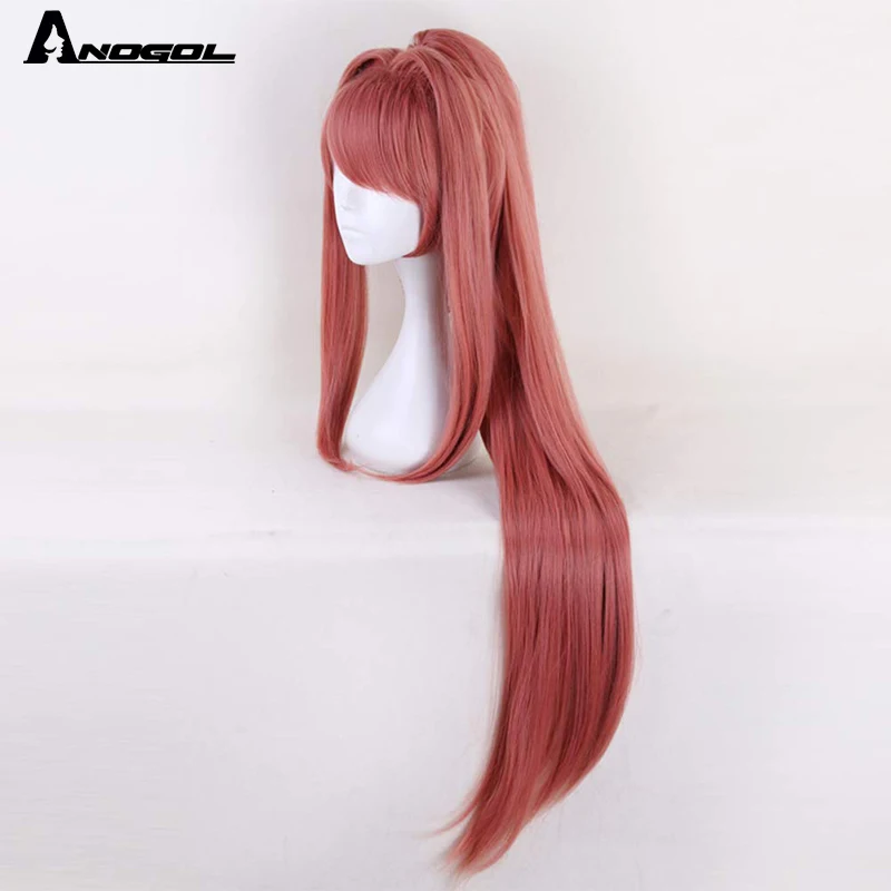 ANOGOL Monika Doki Doki Literature Club Yuri Sayori DDLC High temperature fiber Synthetic Cosplay Wigs For Girls Halloween