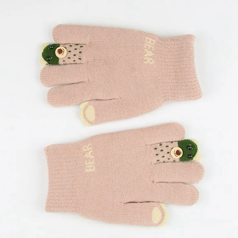 Зимние Детские перчатки с рисунком медведя, детские перчатки, вязаные плюшевые теплые перчатки - Цвет: GLV0618BG